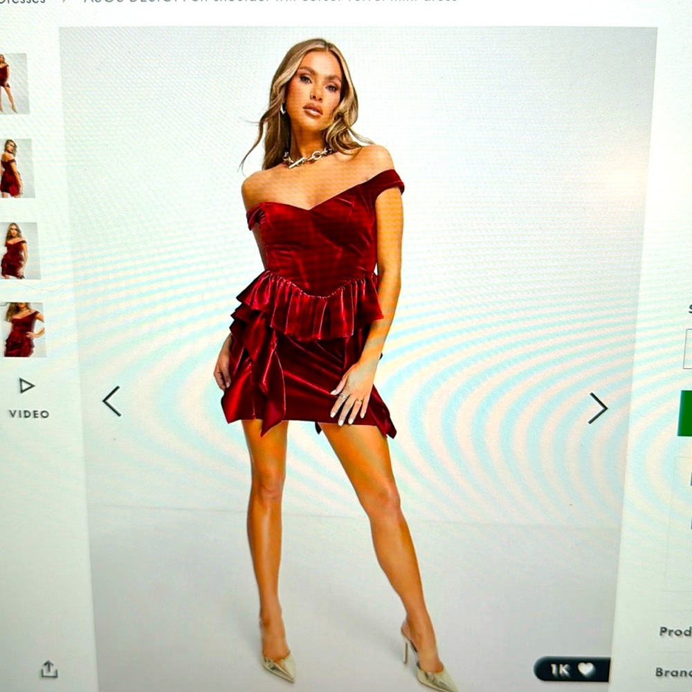 ASOS Design off shoulder frill, corset, velvet mini dress